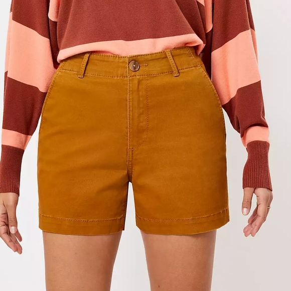 Loft | Modern Fit Washed Twill Shorts in Bronze Brown - Picture 1 of 5